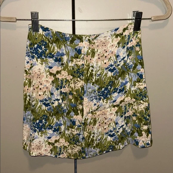 Reformation Margot Floral Green and Blue Skirt SIZE 0